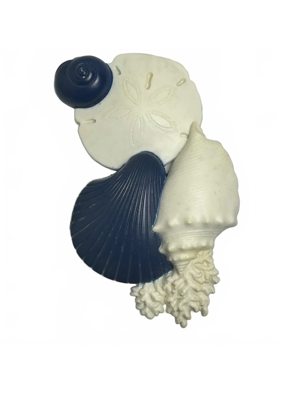 Vintage Plastic Seashell Wall Decor Pair in Navy and White